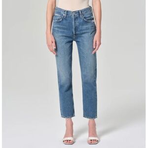 EUC AGOLDE Riley Straight Leg Button Fly Crop Jean, Finished Hem | Transfer | 27